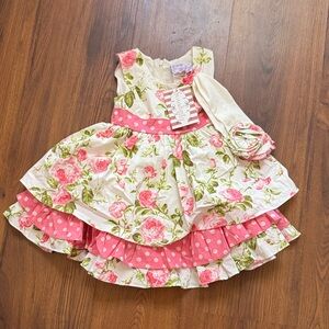 Charming Pink Floral Dress with Polka Dots